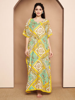 Secret Wish - Yellow Geometric Print Rayon Kaftan
