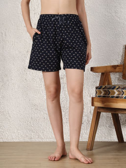 Secret Wish - Navy Blue Printed Hosiery Shorts
