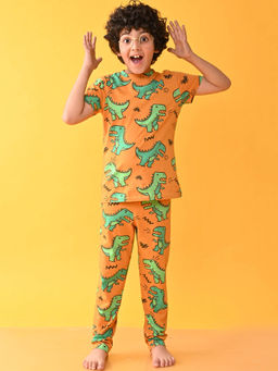 ANTHRILO - Big Dinosaur Orange Short Sleeves T-Shirt & Pyjama (Set of 2)