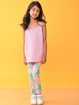 ANTHRILO - Pink Heart Stap Top Floral Leggings (Set of 2)