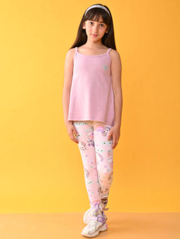 ANTHRILO - Pink Heart Zig Zag Strap Top Unicorn Leggings (Set of 2)