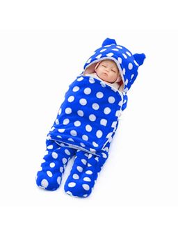 BRANDONN - New Born Baby Hooded Wearable Dots Printed Multipurpose Blankets-Blue