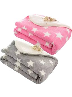 BRANDONN - New Born Baby Star Printed Multipurpose Blankets-Multi-Color (Pack of 2)