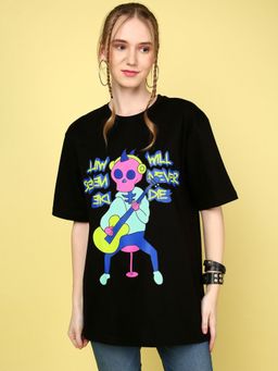 JUNEBERRY - Cotton Black Graphic Oversized T-Shirt