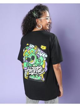 JUNEBERRY - Women Black Graphic Oversized T-Shirt