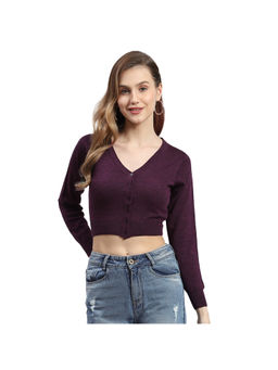 Monte Carlo - Wine Solid V-Neck Full Sleeves Cardigan