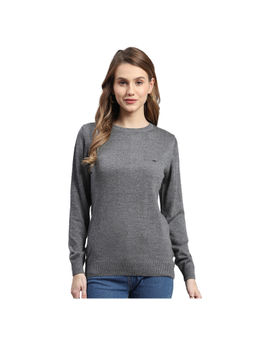 Monte Carlo - Grey Solid Round Neck Full Sleeves Sweater