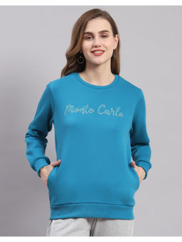 Monte Carlo - Blue Embroidered Round Neck Full Sleeves Sweatshirt