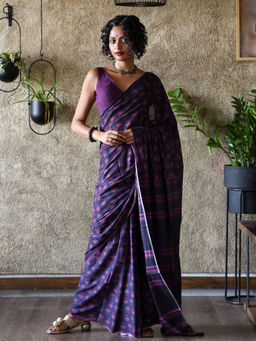 Suta - Purple Pure Cotton Floral Printed Saree