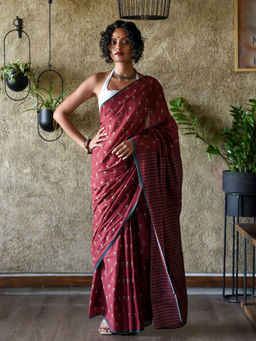 Suta - Maroon Pure Cotton Floral Printed Saree