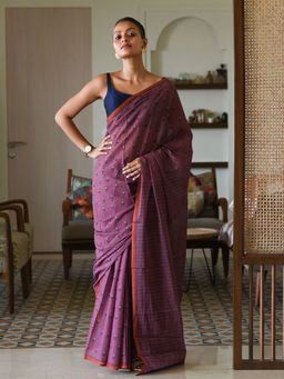 Suta - Purple Pure Cotton Floral Printed Saree