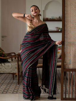 Suta - Multi-Color Cotton Blend Striped Saree