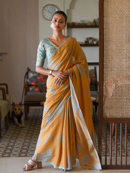 Suta - Yellow Pure Cotton Floral Printed Saree
