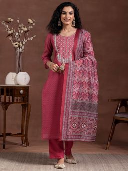 Libas - Women Pink Embroidered Kurta with Pant and Dupatta (Set of 3)