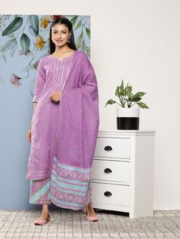 Libas - Women Lavender Printed Kurta with Pant and Dupatta (Set of 3)