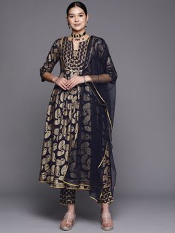 Libas - Women Navy Blue Printed Anarkali Kurta with Pant Dupatta (Set of 3)