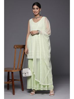 Libas - Women Green Embroidered Kurta with Sharara and Dupatta (Set of 3)