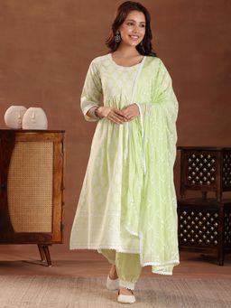 Libas - Women Green Embroidered Kurta with Salwar and Dupatta (Set of 3)