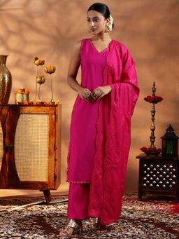 Libas - Women Pink Embroidered Kurta with Pant and Dupatta (Set of 3)