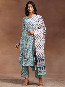 Libas - Blue Pure Cotton Printed Kurta Sets for Women