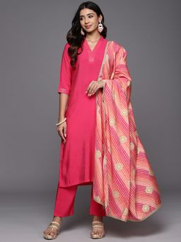 Gerua By Libas - Women Pink Solid Kurta with Pant and Dupatta (Set of 3)