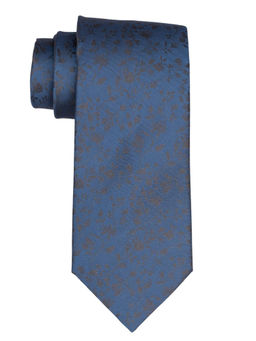 The Tie Hub - Blue with Black Floral Pure Silk Necktie