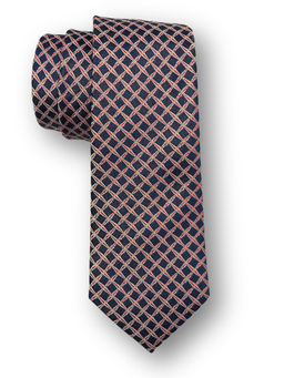 The Tie Hub - Navy Blue with Red Checkered Pure Silk Necktie