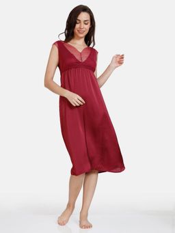 Zivame - Paradise Garden Woven Mid Length Nightdress Red