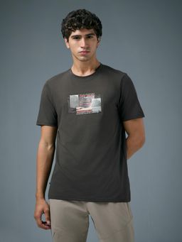 Technosport - Men Olive Printed Slim Fit Round Neck Sports T-Shirt