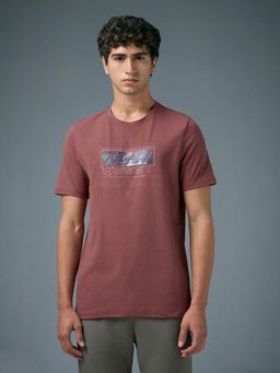 Technosport - Men Rust Printed Slim Fit Round Neck Sports T-Shirt