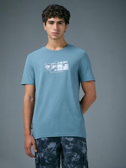 Technosport - Men Blue Printed Slim Fit Round Neck Sports T-Shirt