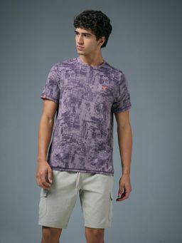 Technosport - Men Purple Jacquard Slim Fit Round Neck Sports T-Shirt