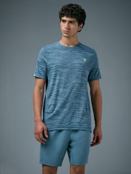 Technosport - Men Blue Jacquard Slim Fit Round Neck Sports T-Shirt