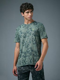 Technosport - Men Grey Jacquard Slim Fit Round Neck Sports T-Shirt