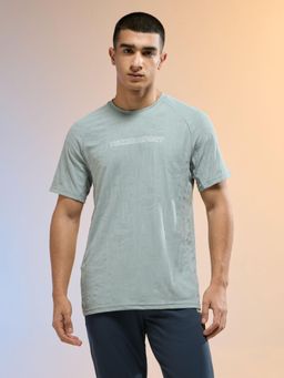 Technosport - Men Green Jacquard Slim Fit Round Neck Sports T-Shirt