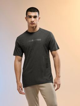 Technosport - Men Olive Jacquard Slim Fit Round Neck Sports T-Shirt