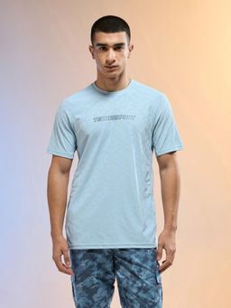 Technosport - Men Blue Jacquard Slim Fit Round Neck Sports T-Shirt