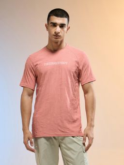 Technosport - Men Peach Jacquard Slim Fit Round Neck Sports T-Shirt