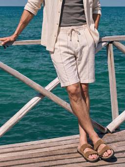 The Indian Garage Co - Men Cream Relaxed Fit Vertical Striped Cross Pocket Mid-Rise Shorts