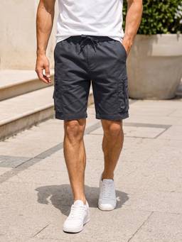 The Indian Garage Co - Men Grey Relaxed Fit Solid Cargo Pocket Mid-Rise Shorts