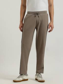 United Colors of Benetton - Beige Solid Relaxed Fit Diagonal Terry Trackpant