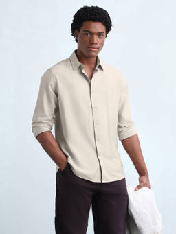 Flying Machine - Beige Regular Fit Twill Shirt