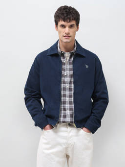 U.S. POLO ASSN. - Navy Blue Solid Regular Fit Satin Weave Cotton Jacket