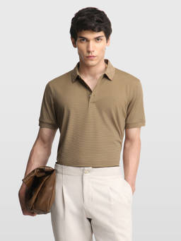 Arrow - Men Beige Textured Regular Fit Polo T-Shirt