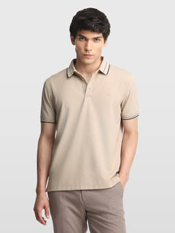 Arrow - Men Beige Solid Regular Fit Polo T-Shirt