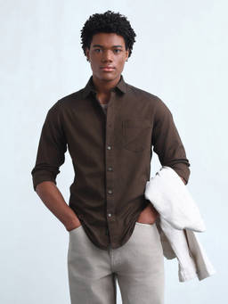 Flying Machine - Brown Regular Fit Oxford Shirt