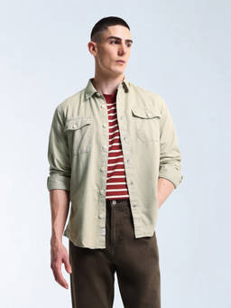 Flying Machine - Green Twill Relaxed Fit Shirt