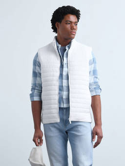 Flying Machine - White Solid Regular Fit Puffer Jacket