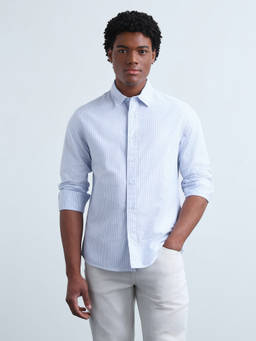 Flying Machine - Blue Vertical Striped Oxford Shirt