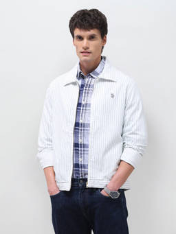 U.S. POLO ASSN. - Men White Striped Zip-Front Jacket